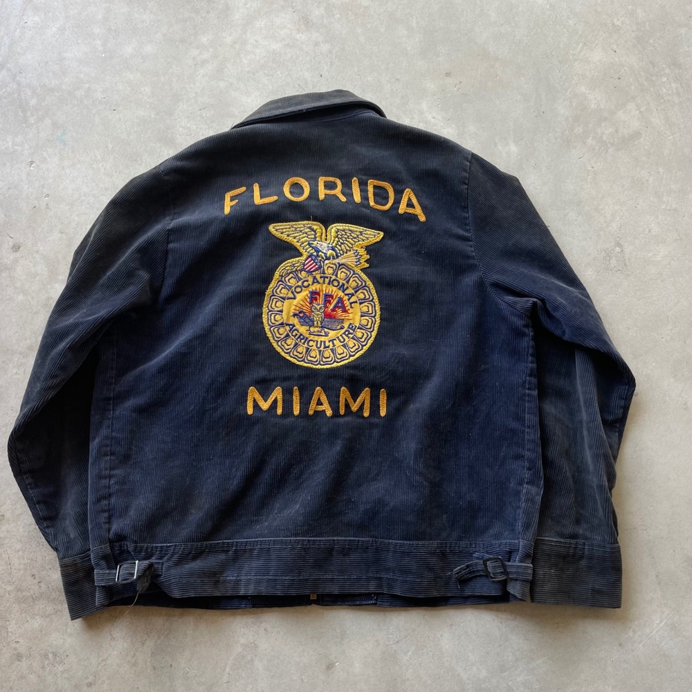 Vintage FFA Jacket Florida Miami Corduroy 70s‎ Navy Blue Talon Zip Size 42